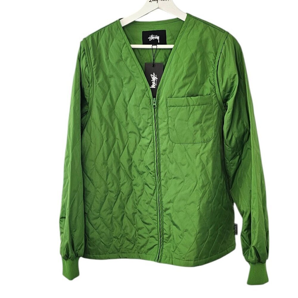 Stussy Womens Stall Zipoff Quilted Liner Jacket, Convertible Vest, Lime, Sz L